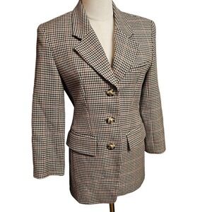 Vintage Ugo Collection Houndstooth Blazer Women's 36 4 Tan‎ Button Front Jacket